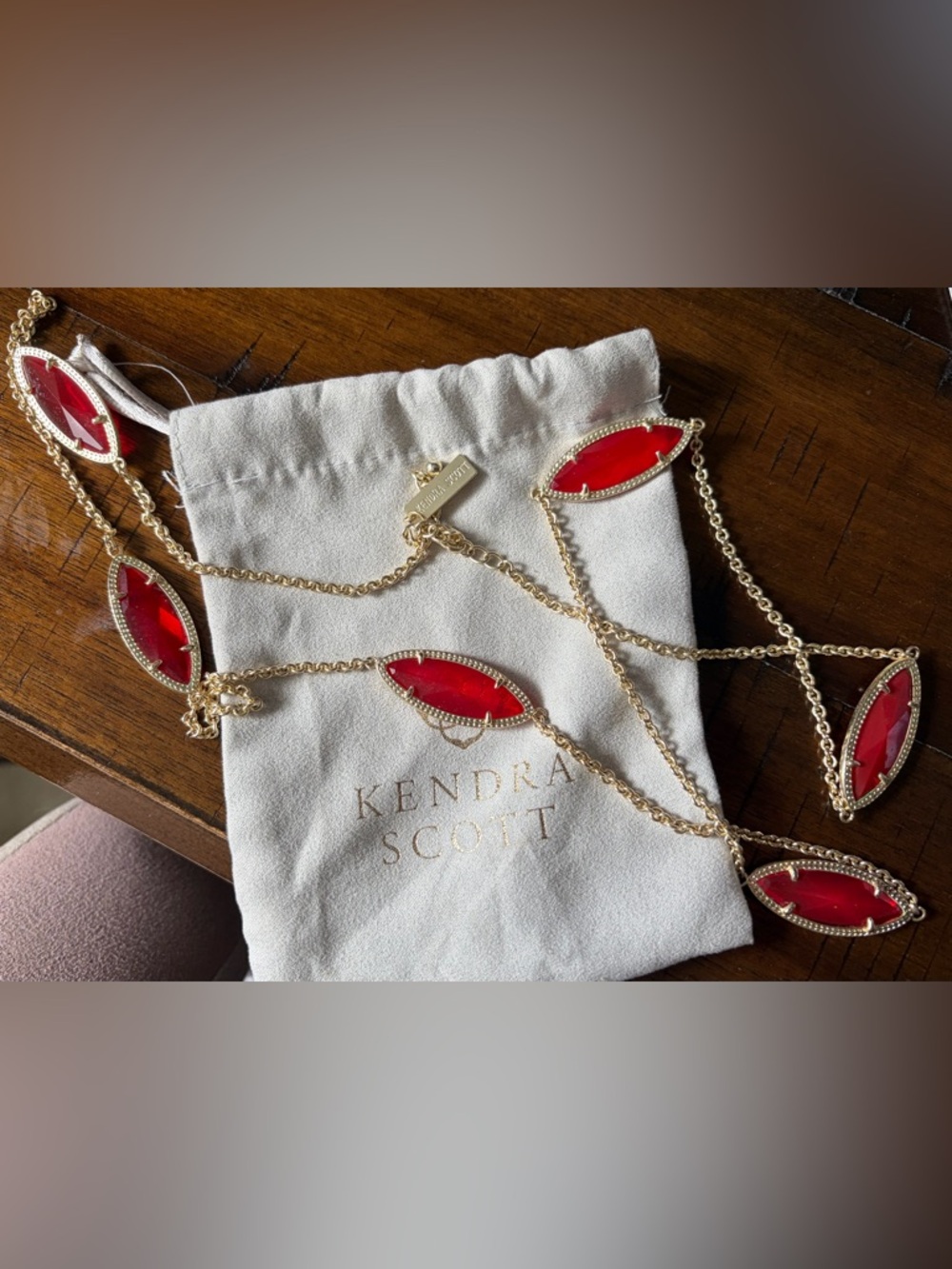 Kendra Scott Gold Necklace with Red Marquise Stone